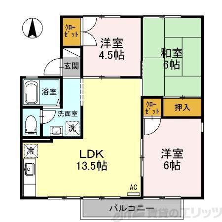 エクセレントサカウエA棟(3LDK/2階)の間取り写真