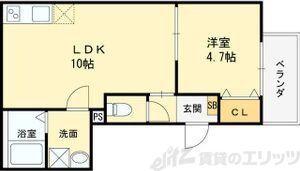 吹田市豊津(1LDK/2階)の間取り写真
