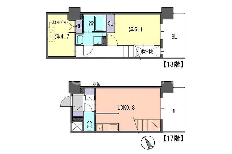 F・PARC GRANDMARK天神(2LDK/17階)の間取り写真