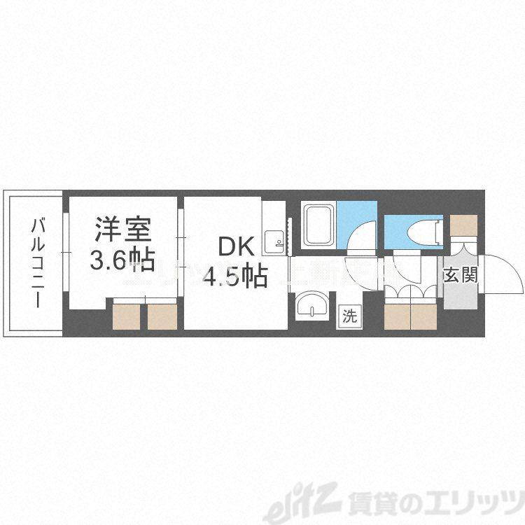 エル・セレーノ大阪天神橋(1DK/4階)の間取り写真