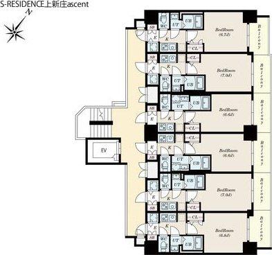 SーRESIDENCE上新庄ASCENT(1K/13階)の間取り写真