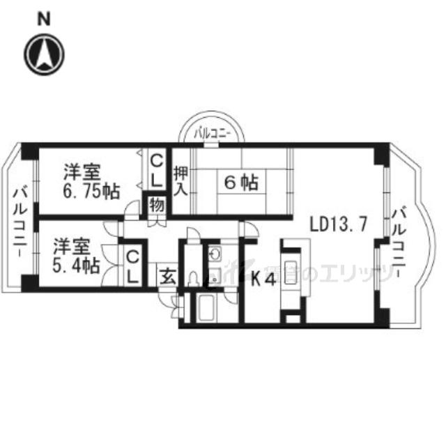 マウントビュー西田中(3LDK/3階)の間取り写真
