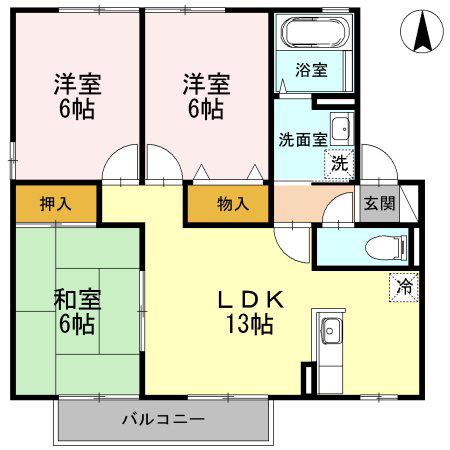 ガーデンビレッジB(3LDK/2階)の間取り写真