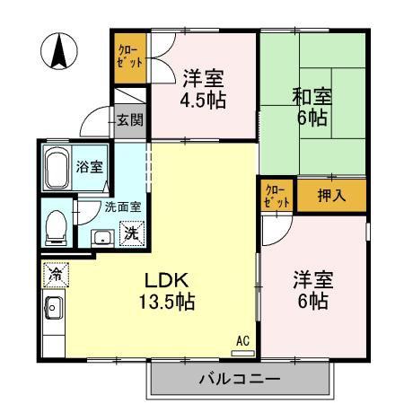 エクセレントサカウエA棟(3LDK/2階)の間取り写真
