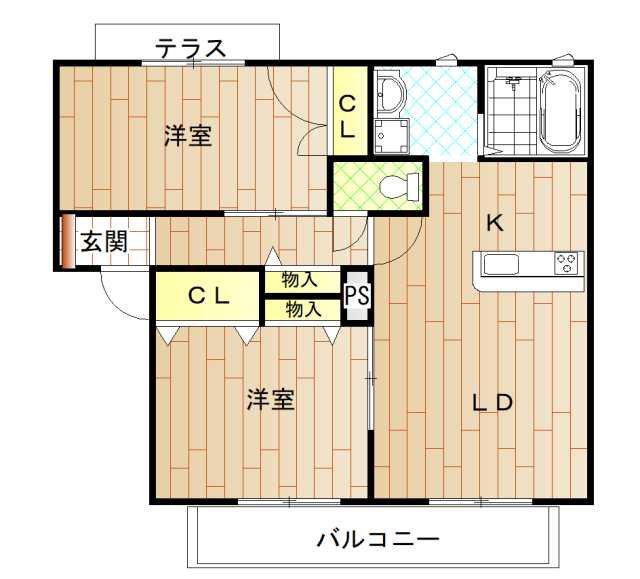 グリーンコート上牧(2LDK/1階)の間取り写真