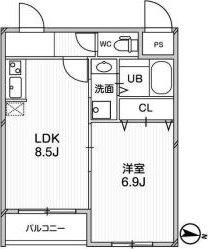 プレアデス千里山田(1LDK/4階)の間取り写真