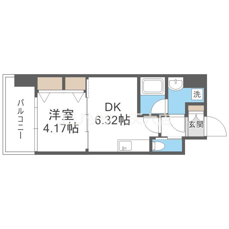 プレジオ江坂Ⅱ(1DK/6階)の間取り写真