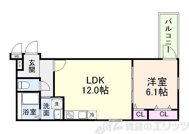 フジパレス戸伏(1LDK/1階)の間取り写真