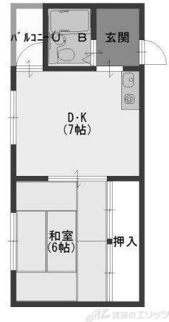 フクイハイツ(1DK/2階)の間取り写真