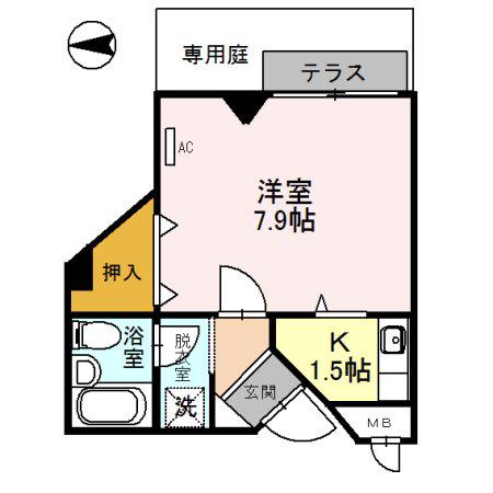 ナヴィール箕面(1K/1階)の間取り写真