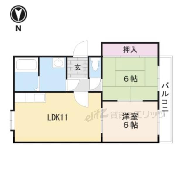 第1古曽部ハイツ(2LDK/1階)の間取り写真