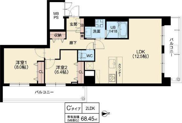 スプランディッド茨木天王(2LDK/1階)の間取り写真