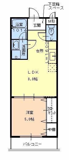 ベル・プレアリー高槻Ⅲ番館(1LDK/2階)の間取り写真