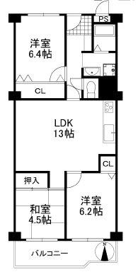 春日丘グリーンハイツB棟(3LDK/6階)の間取り写真