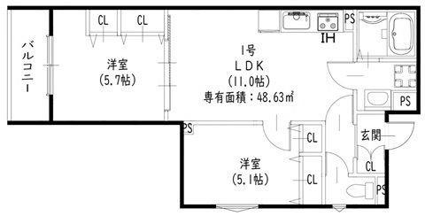 ピレーネ一津屋(2LDK/2階)の間取り写真