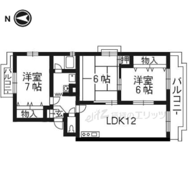 シャロームD(3LDK/1階)の間取り写真