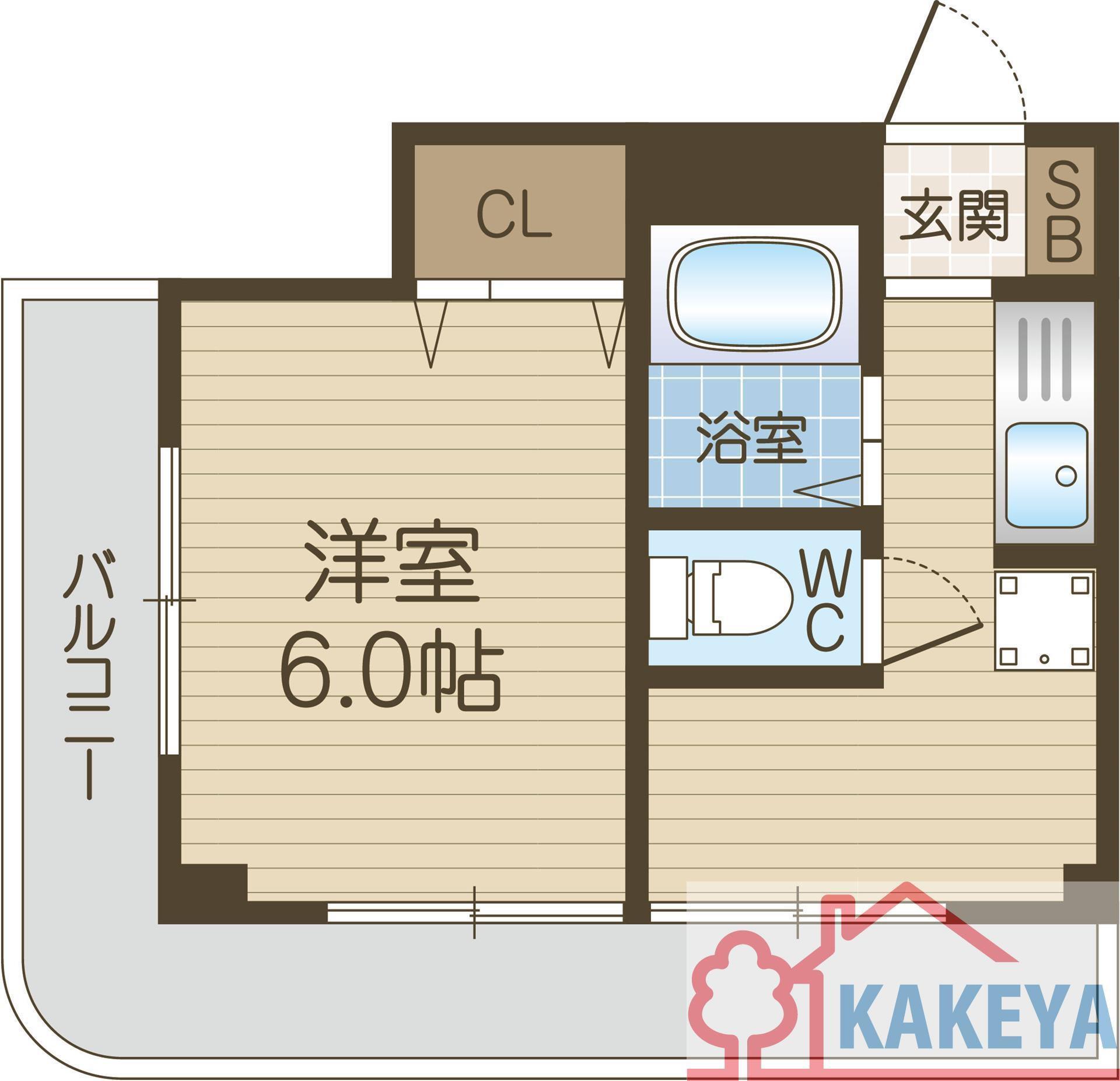 都部ハイツ(1DK/6階)の間取り写真