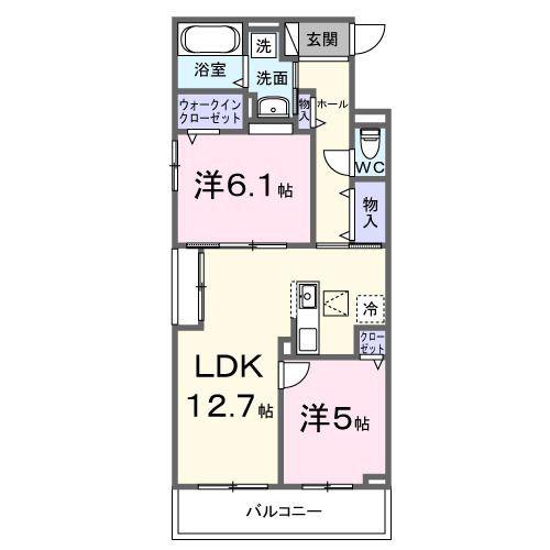ブリオ安満 A棟(2LDK/1階)の間取り写真
