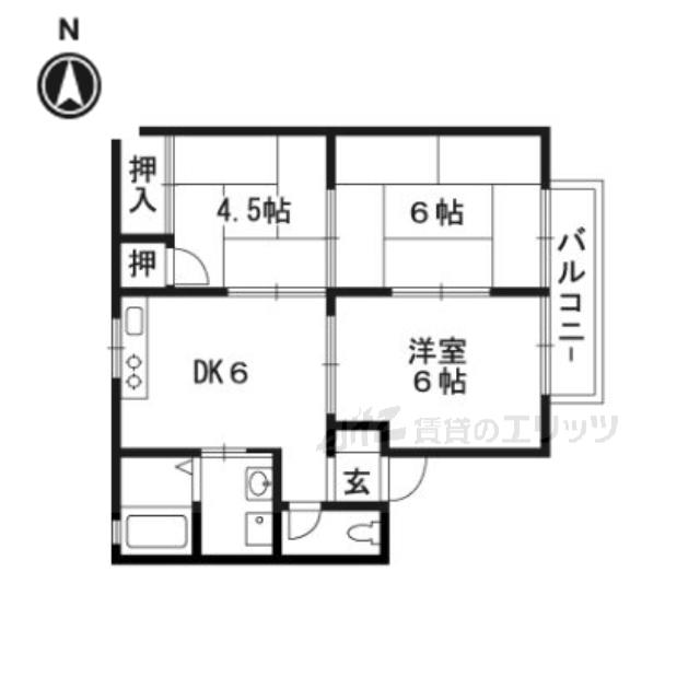 ヴィラボナールB棟(2LDK/1階)の間取り写真