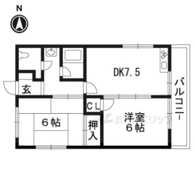 アンフィニィ・沢良宜(2DK/4階)の間取り写真