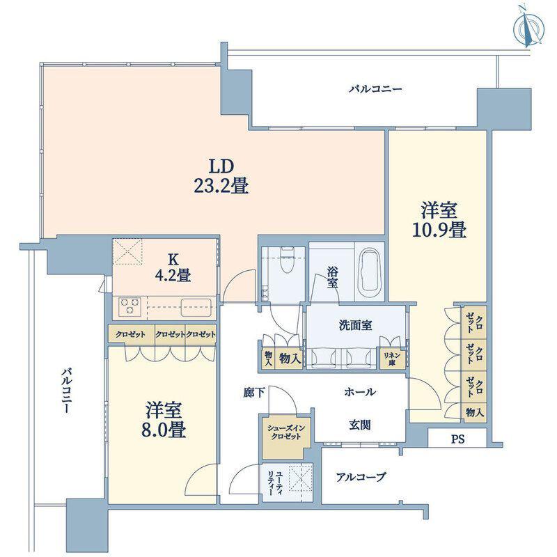 グラングリーン大阪 THE ノース RESIDENCE(2LDK/36階)の間取り写真