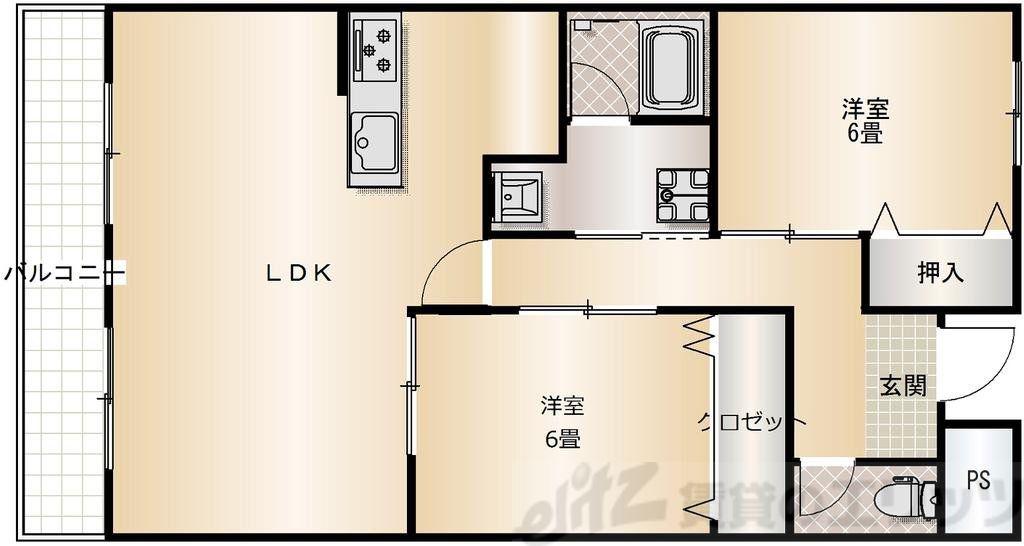 メロディーハイツ五月が丘(2LDK/6階)の間取り写真