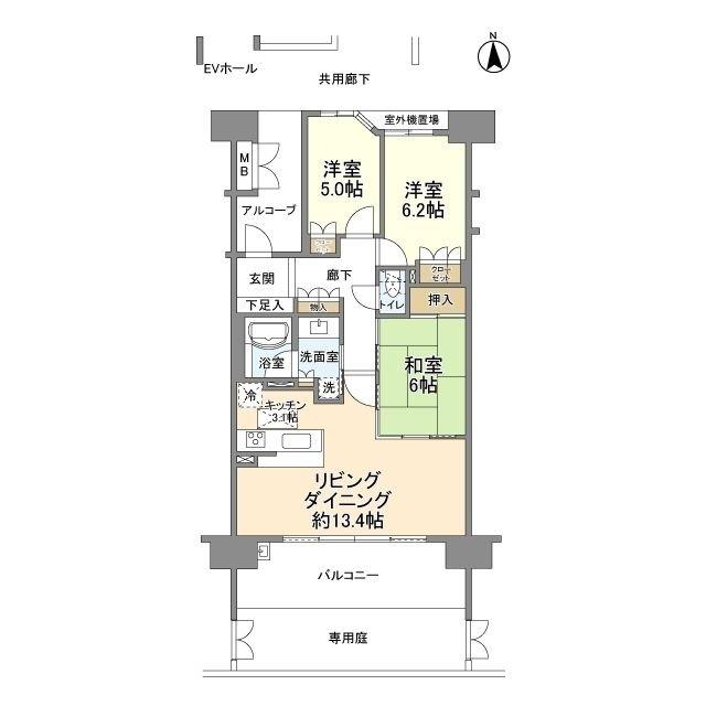 プラウド江坂(3LDK/1階)の間取り写真