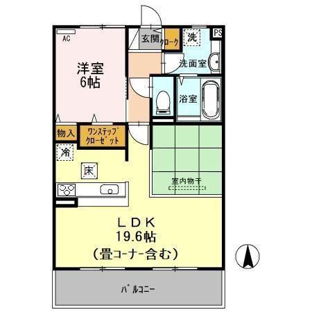 たまきA・B棟A棟(1LDK/1階)の間取り写真