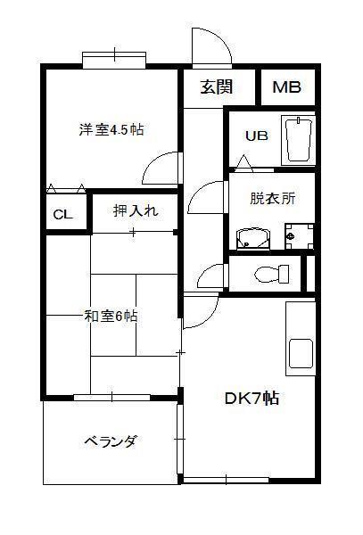 メゾン摂津(2DK/7階)の間取り写真