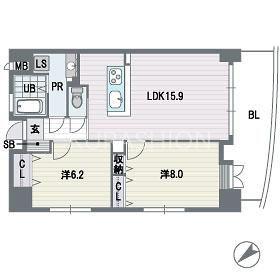 アントゥール薬院(2LDK/8階)の間取り写真
