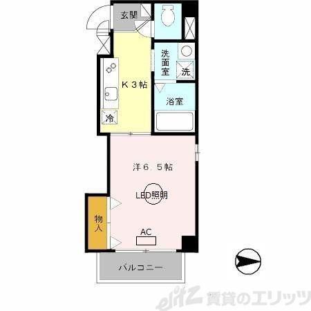ドミール関大前(1K/2階)の間取り写真