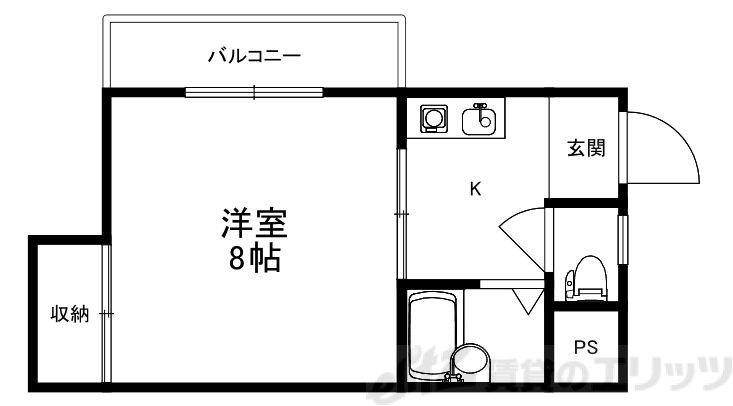 マンション一里塚(1K/2階)の間取り写真