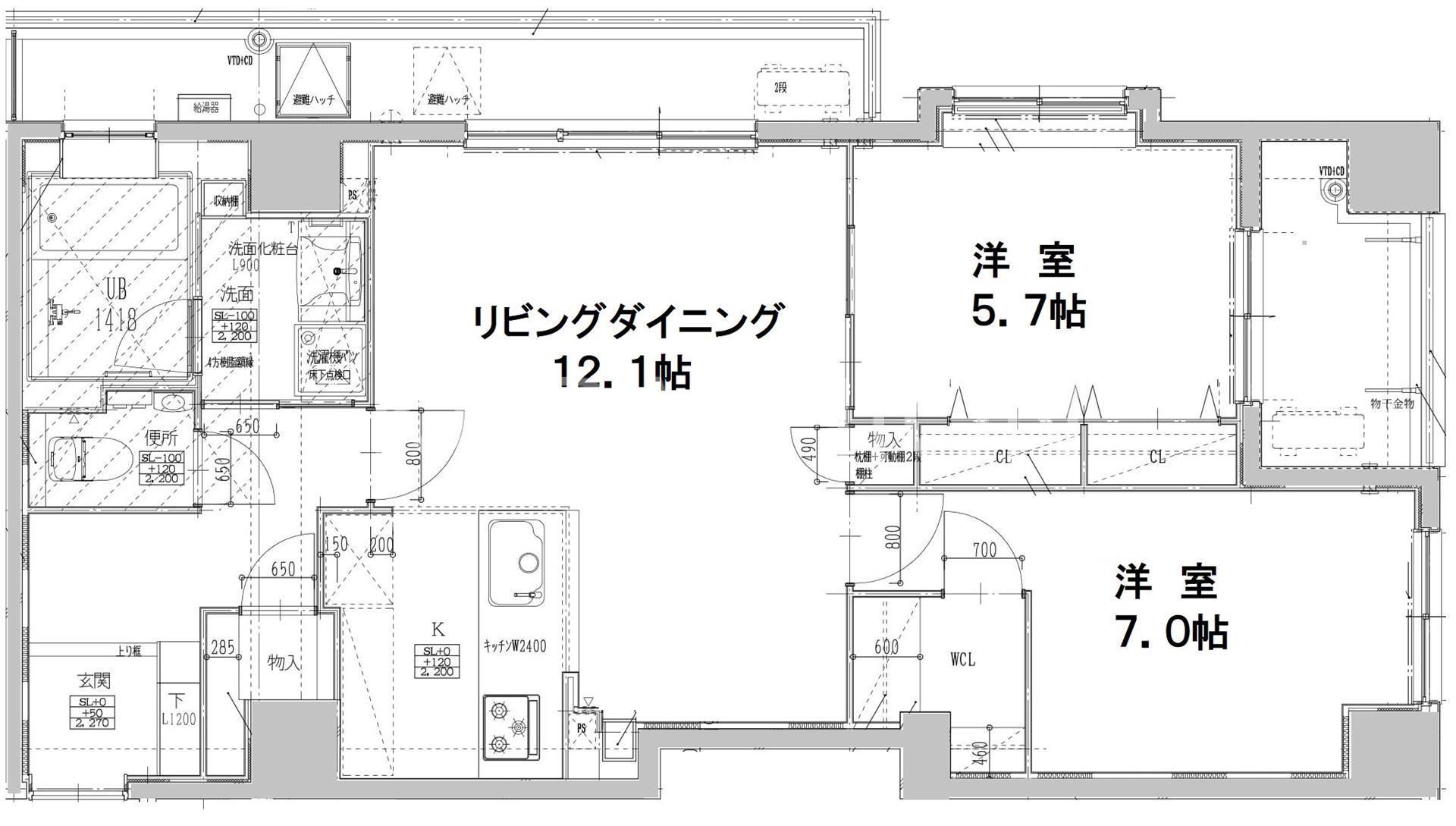 プライマル福岡平尾(2LDK/2階)の間取り写真