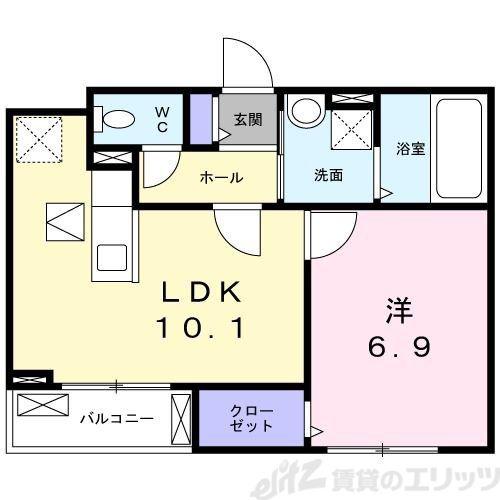 ハイツ若草(1LDK/1階)の間取り写真