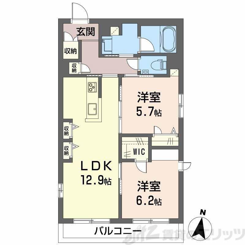パラッツォ グロリオーサⅢ(2LDK/2階)の間取り写真