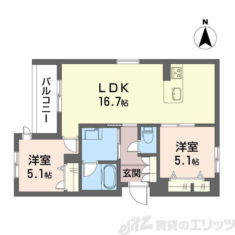 パルコートⅡ(2LDK/2階)の間取り写真