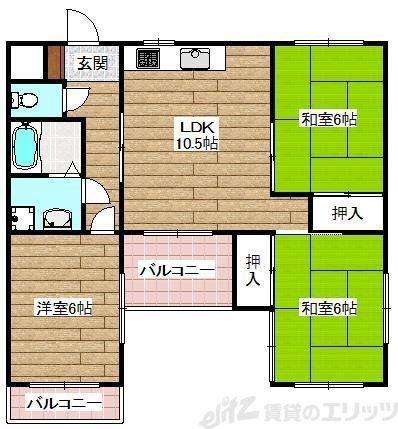 カーサフローラ玉木(3LDK/2階)の間取り写真