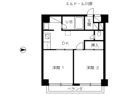 エルドール川原(2DK/4階)の間取り写真