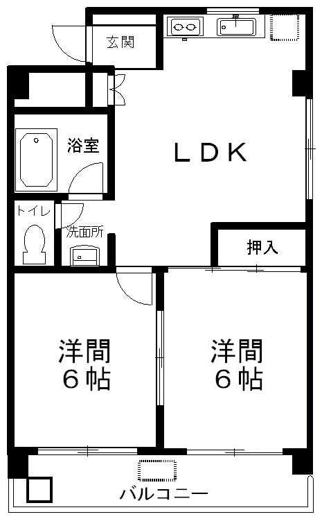 栄サンライズ(2LDK/4階)の間取り写真