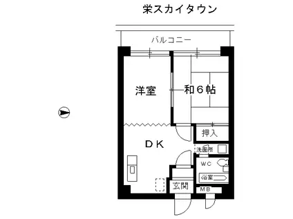 栄スカイタウン(1DK/6階)の間取り写真