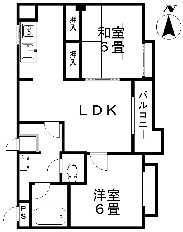セカンドタウン(2LDK/2階)の間取り写真