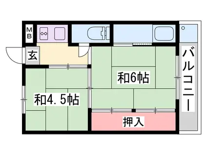ビレッジハウス朝日ヶ丘(2K/3階)の間取り写真