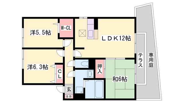 メリーファンテン A棟(3LDK/1階)の間取り写真