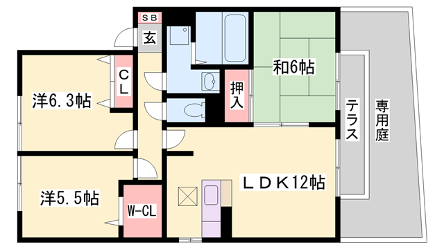 メリーファンテン A棟(3LDK/1階)の間取り写真