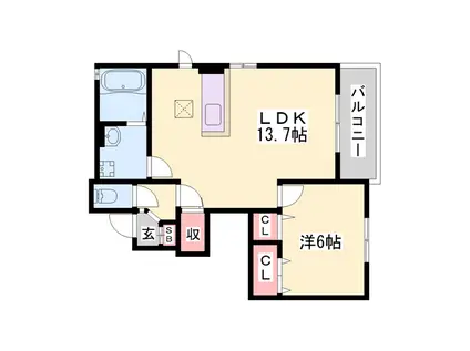 コンコルディア 赤穂 Ⅰ(1LDK/1階)の間取り写真