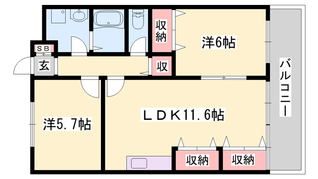 アクロポリス1(2LDK/2階)の間取り写真