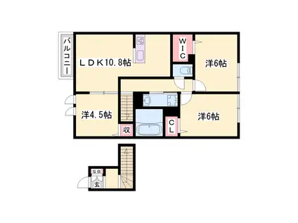 モアナ B棟(3LDK/2階)の間取り写真