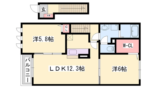 エスペランサ天神Ⅱ(2LDK/2階)の間取り写真