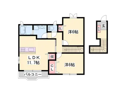 シンヴィオシスA(2LDK/2階)の間取り写真