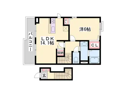 プリムローズガーデン(1LDK/2階)の間取り写真